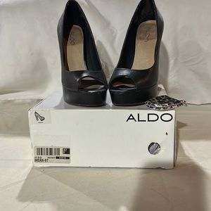 Aldo Black Block Peep Toe Heels